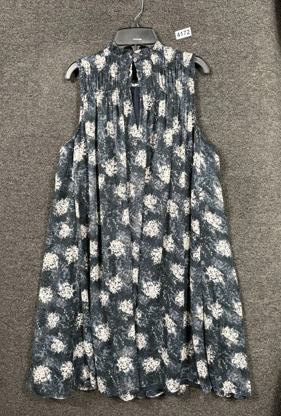 Joie Baltic Print Dress Womens Size M Navy Sleeveless Smocked Neck Casual Flowy